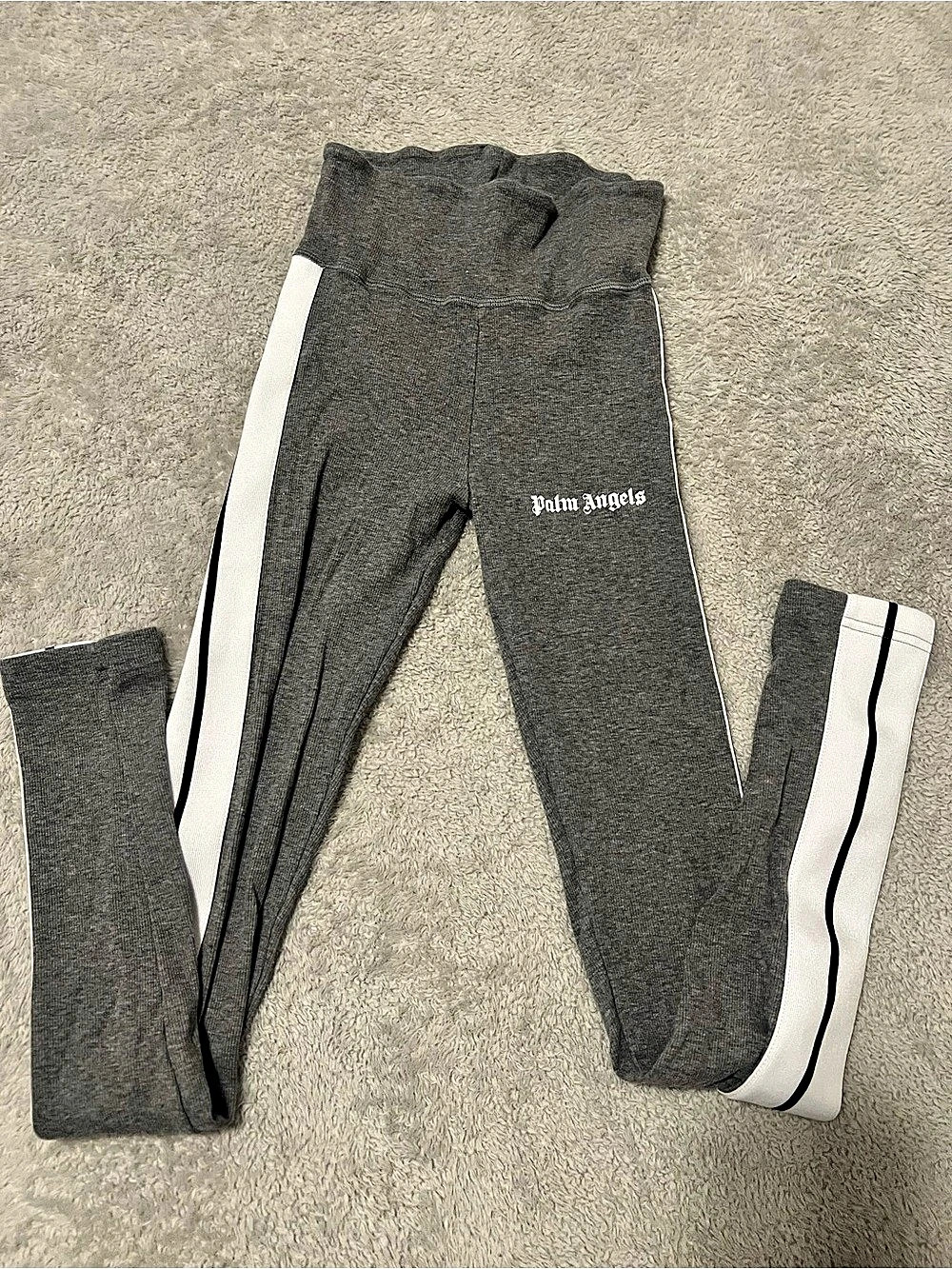 Palm Angels Training Track Leggings in Gray & White Size XS